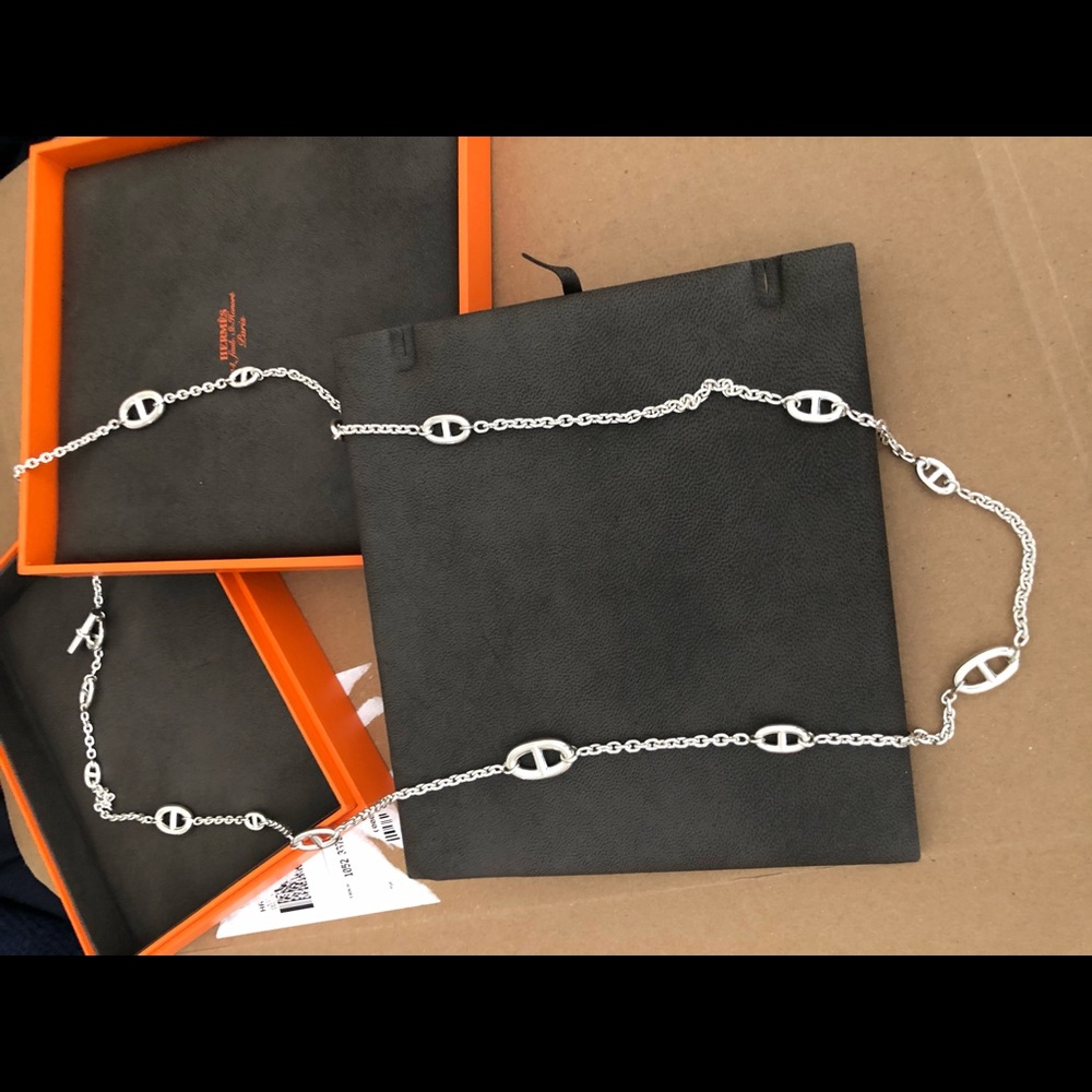 Hermès silver long toggle necklace